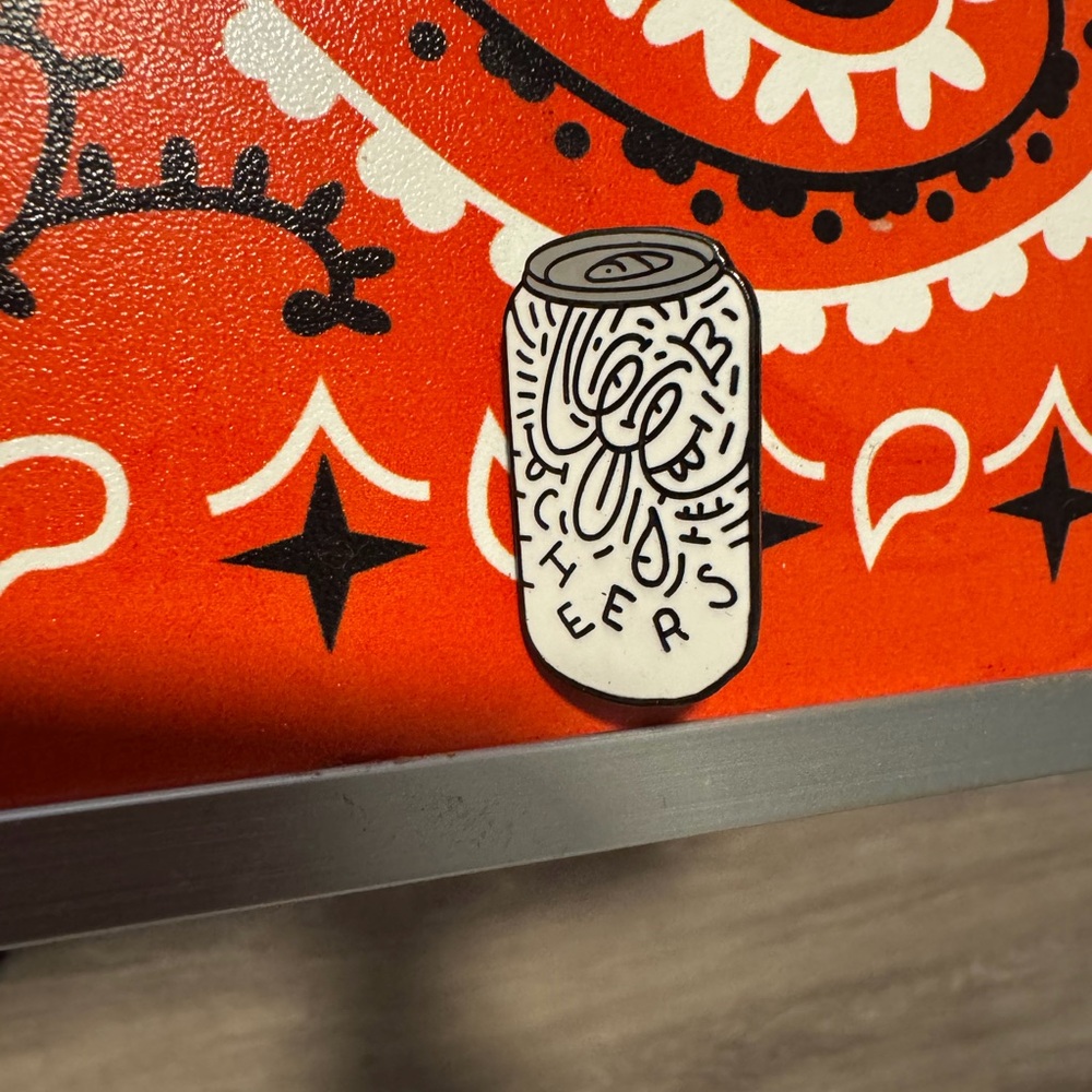 White and Black Graphic Enamel Pin CHEERS